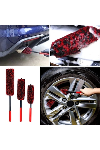 Bay 3lü Bükülebilen Peluş Detaylı Temizlik İçin Oto Jant, Egzos Temizleme Fırçası Bx40 Najmaddin