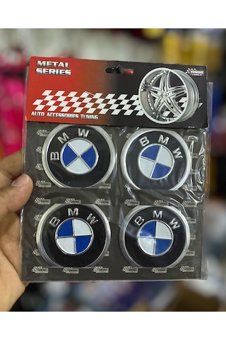 Universal Araç Uyumlu, Bmw Jant Göbeği Arması, Sticker 4'lü Set 60mm Siyah