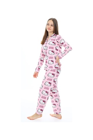 Kız Çocuk Kedi Baskılı Pijama Takımı 7-16 Yaş 0150 Pembe