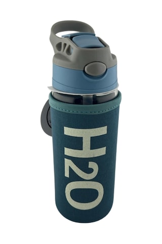H2o Kılıflı Pipetli Cam Matara 500 Ml Mavi