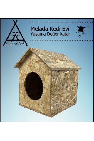 Melada Kedi Evi Dış Ortam Uygun Ahşap Kedi Evi Osb 39x32x30 Cm