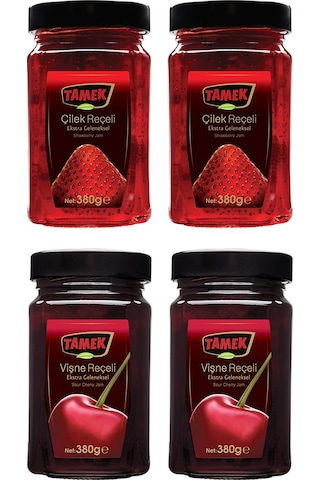 Tamek Geleneksel Reçel 380 Gr Vişne Ve Çilek 4 Lü Karma Paket