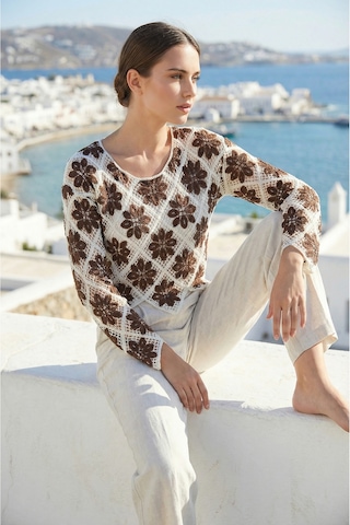 Sayzen Your Shine Çiçek Desenli Dantel Işleme Crop Sayzen Çiçek Desenli Dantel Işleme Crop Kahverengi