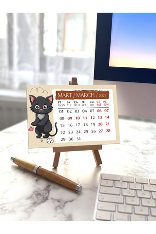 2027 Kedi Masa Takvimi 10x15 Cm Ebat - Mini Şövalesi İlebirlikte Diğer