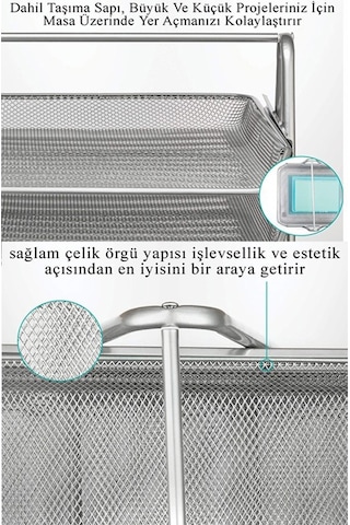 Turuncu Metal Evrak Rafı 3 Lü 1 Paket Masaüstü A4 Dosya 3 Katlı Düzenleyici Kağıt Tepsisi Metal Fileli Hareketli Turuncu