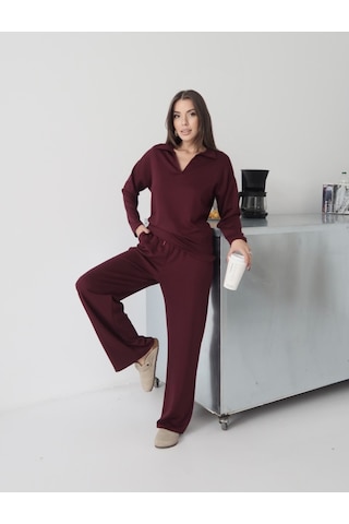 Paw Garage Kadın Lora Modal Polo Yaka Alt-üst Takım Bordo