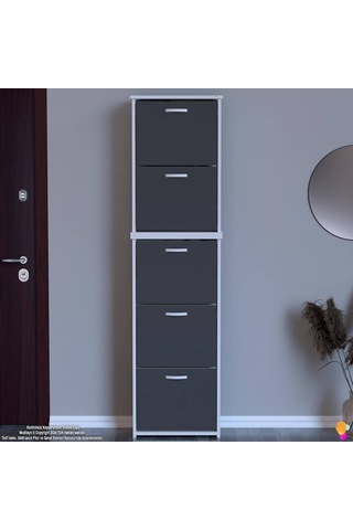 Modilayn Verve Antre 52x194x26 Cm Lik 5 Düşer Kapak 10 Göz Bölmeli Ayakkabılık Antrasit - Beyaz