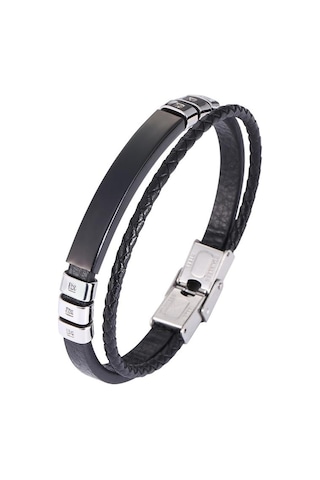 Erkekler İçin Moda Çok Katmanlı Deri Bileklikler Paslanmaz Çelik Klasik Kişiselleştirilmiş Bilezik Hediye Siyah