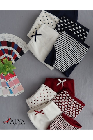 Alya Underwear Kız Çocuk Kalpli Dokuma Lastik Pamuklu Kumaş Slip Külot 5'li Paket 5 Adet Beyaz Multicolor-x29