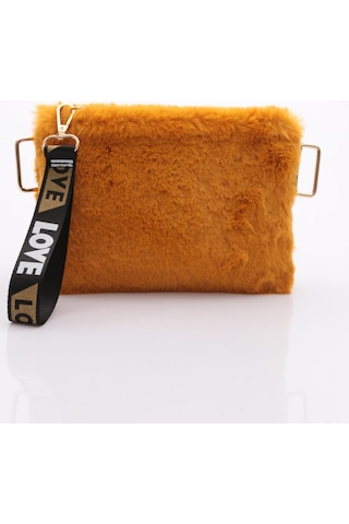 Dgn 4103 Kadin Kürklü Sapi Yazili Çanta 4103-2337-R0633 Hardal