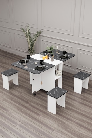 Bozova Oval Katlanabilir 4 Taburali Mutfak Yemek Masası