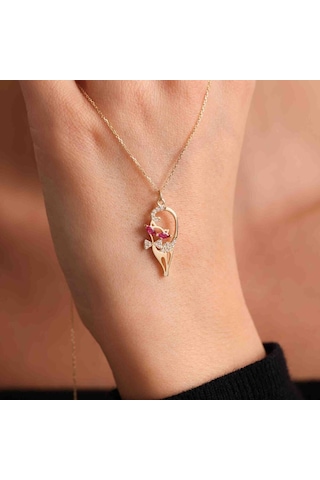 Sevimli Altın Kedi Kolye Ruby T12949