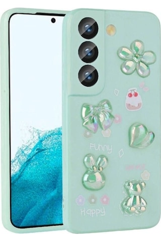 Galaxy S21 Fe Kılıf Kabartma Figürlü Parlak Zore Toys Silikon Kapak Light Green