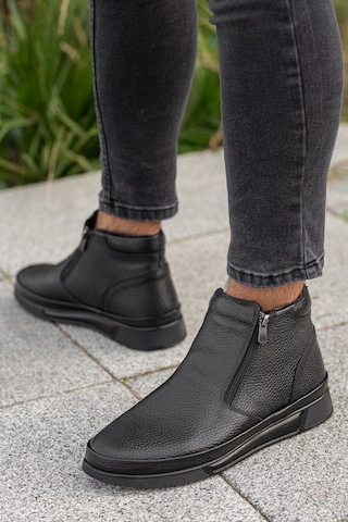 Garantili D472 Su Ve Soğuk Geçirmez Kürklü Ortopedik Hakiki Deri Erkek Bot Siyah