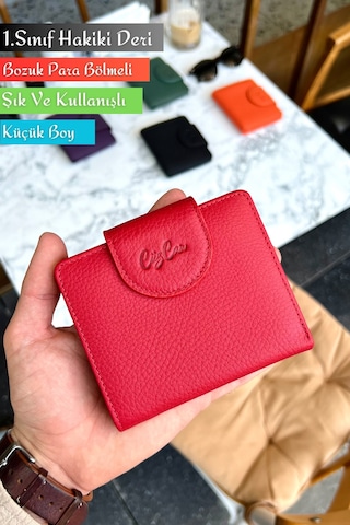 Miosa Kırmızı Hakiki Deri Kadın Cüzdan Ufak Boy Şık Ve Kullanışlı Kırmızı