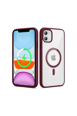 Apple Uyumlu iPhone 11 Kılıf Kenarlar İnce Arka Kısım Magsafe Kamera Yükseltili Silikon Vardar Koyu Kırmızı