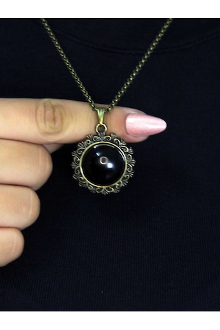 Doğal Taş Oniks Doğal Taşlı Desenli Otantik Kadın Kolye 45 Cm Zincirli Euk28o Siyah