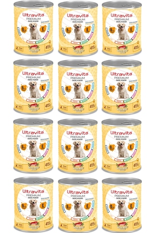 Ultravita Premium Yüksek Proteinli Sığır Etli Konserve Köpek Maması 12 x 415 G