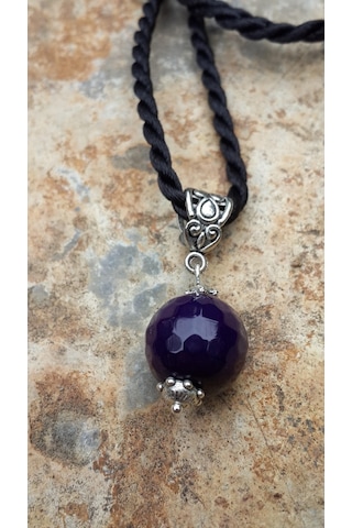 Stoneagejewellery Stoneage Mor Akik Doğal Taş Kolye Ucu Siyah Ipek Kordon Hediyeli Çok Renkli
