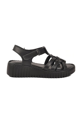 Pierre Cardin Siyah Hakiki Deri Cırtlı Kadın Günlük Topuklu Sandalet Pc-54787 Z Siyah