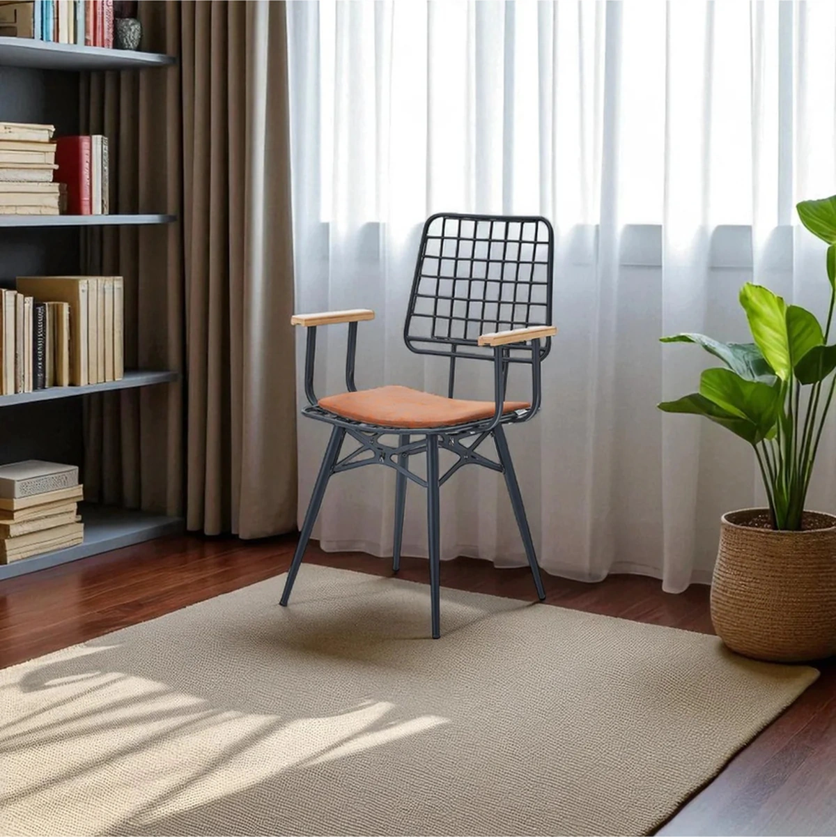 Dengema Rio S18 Kollu Sandalye Nubuk Taba, Metal Siyah Ayak Taba - Siyah Ayak