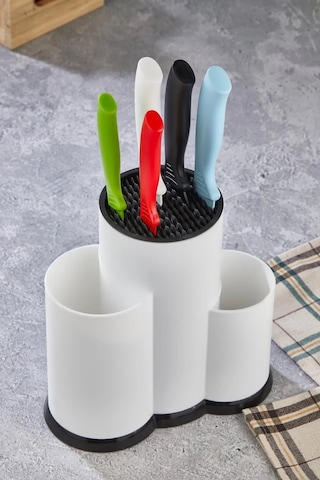 Tuffex Lüx Tezgah Üstü Bölmeli Kaşık Bıçak Standı - Kaşıklık Bıçaklık Düzenleyici Organizer - Beyaz