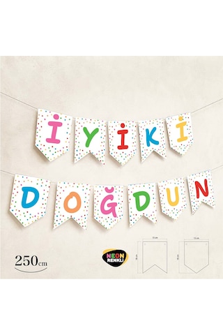 İyi Ki Doğdun Neon Beyaz Banner 250 Cm Tüm Yaşlar