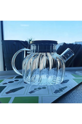 Çelik Kapaklı Borosilikat Dilimli Model Süzgeçli Cam Demlik Bitki Çayları 1000 Ml Royaleks-cm-2001 Çok Renkli