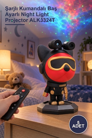 5 Adet Astronot Projektör Gece Lambası Şarjlı Kumandalı Baş Ayarlı Night Light Projector Alk3324t