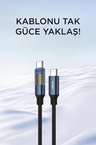 Torıma U21 Type-c To Type-c 60 W Kablosu Led Ekranlı Dayanıklı Örgü Hızlı Şarj Kablo Siyah
