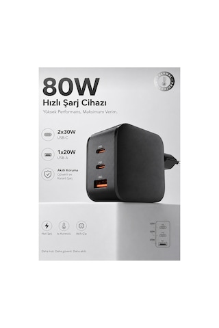 80w Hızlı Şarj Aleti 3 Portlu Type-c To Type-c Kablolu Usb-c Usb-a Pd Adaptör Apple iPhone Uyumlu Samsung
