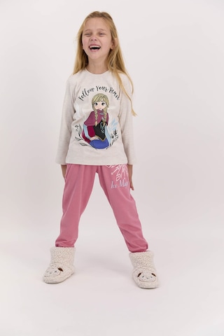 Frozen Lisanslı Follow Your Heart Kremmelanj Kız Çocuk Pijama Takımı Krem Melanj