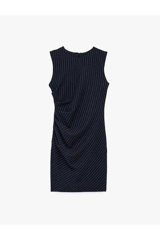 Koton Drapeli Kolsuz Bisiklet Yaka Çizgili Mini Elbise Beyaz Çizgili 6sak80042uk