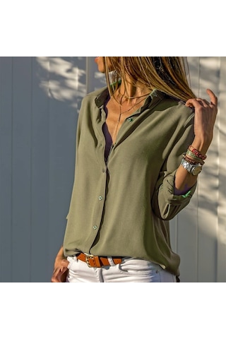 Modasize Dokuma Viskon Kumaş Efsane Gömlek Haki