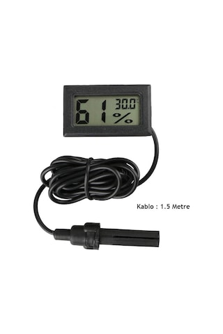 Indena-Mini Isı Ve Nem Ölçer - Termometre Higrometre Prob Kuluçka Siyah