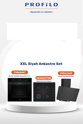Profilo FXSA344T - OE36K6P10D - DVK6J469 3'lü Siyah Ankastre Set