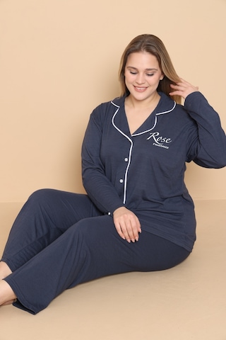 Wordex Mirano 4400 Polyviscon Kumaş Kısa Kollu Düğmeli Büyük Beden Kadın Pijama Takımı Lacivert