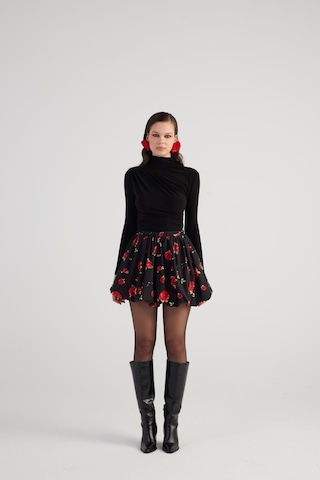 Holly Lolly Balon Model Gül Desenli Mini Donna Etek Siyah