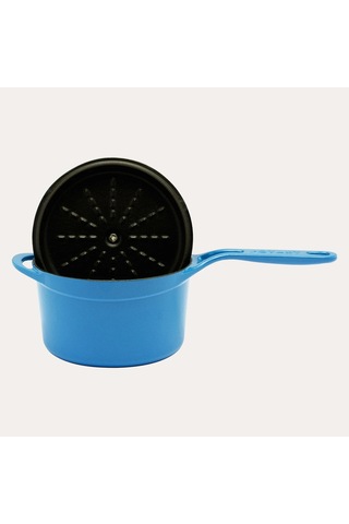 Pot Art Parlak Mavi Yuvarlak Döküm Kapaklı Sos Tencere 18 Cm 2,5 Lt Mavi