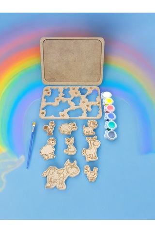 Ahşap Hayvanlar Puzzle Boyama Seti, Boyarken Öğrensinler