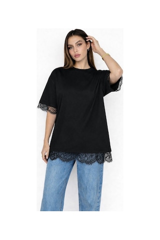 Normal People Kıva - Dantel Detaylı T-shirt Siyah