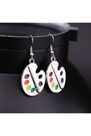 Fırçalarla Boya Paletleri Şeklinde Sarkan Küpeler Tre Çok Renkli