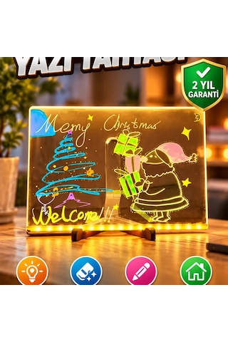 Dekoratif Led Işıklı Şeffaf Yazı Tahtası Silinebilir Neon Kalemli Planlama Panosu