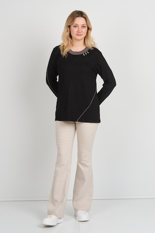Detay Triko Kadın Yakası Ve Tek Kolu Desenli Taşlı Metal Aksesuarlı Anne Bluz 5714 Siyah Siyah