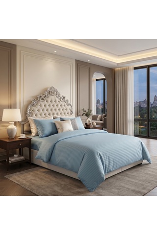 Goldroom Home Çizgili Pamuk Saten Çift Kişilik Nevresim Takımı Mint Yeşili