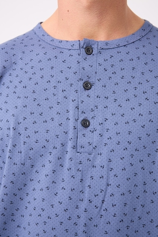 L'espadon Oceanripple Premium Örme Pamuk Uzun Kollu Henley & Uzun Pantolonlu Erkek Pijama Takımı-3225 Mavi