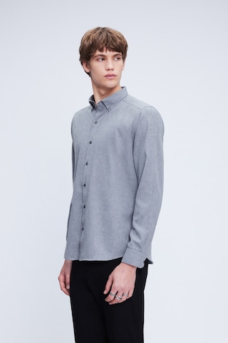 Hatemoğlu Gri Slim Fit Uzun Kol Düğmeli Yaka Flanel Gömlek 24d190000056 007 Gri
