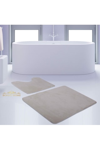 Bonny Home Unicolor Düz Krem 2li Banyo Paspası Halısı Seti Kaymaz Krem