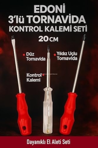 Lü Tornavida Kontrol Seti 20 Cm Düz Yıldız Uçlu Ergonomik Tutma Kolu Dayanıklı El Aleti Takımı