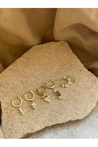 Yakemiyou İnci Taşlı Altılı Küpe Çok Renkli